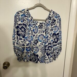 Rachel Zoe Blue and White Floral Blouse